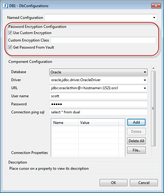 DB Configuration dialog box