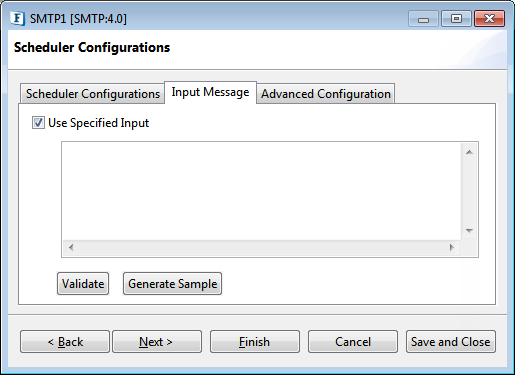 Input Message tab in the Scheduler Configurations panel