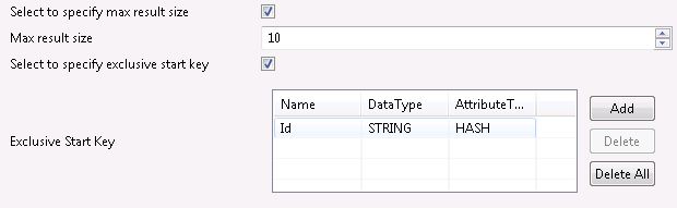 Providing the Maximum Result Size and the Exclusive Start Key