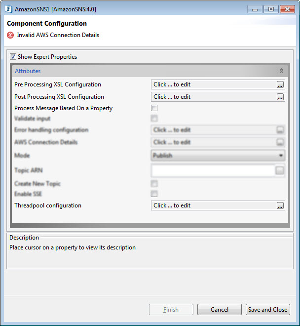 AmazonSNS CPS with the Expert Properties enabled and highlighted