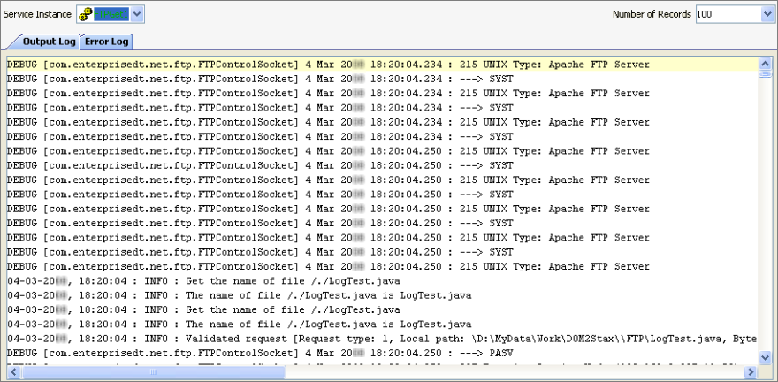 FTP responses in FTPGet Output log