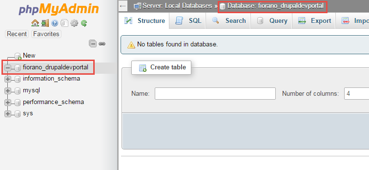 Figure 7 Newly created Developer Portal Drupal database.png